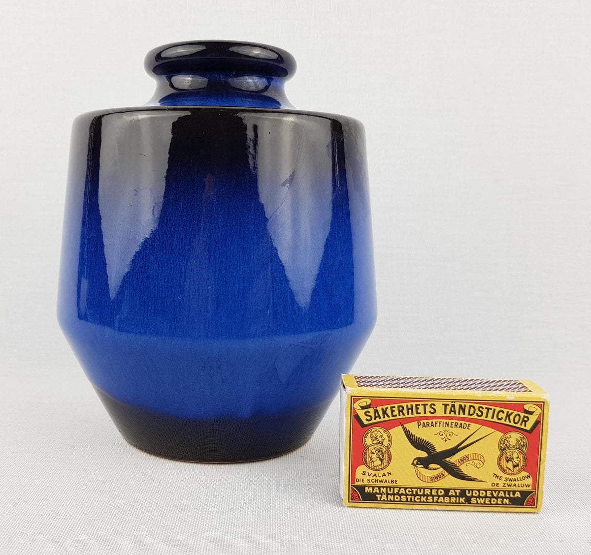 Vintage STEULER KERAMIK Blue Black Vase 133-15 West German Pottery 1960s