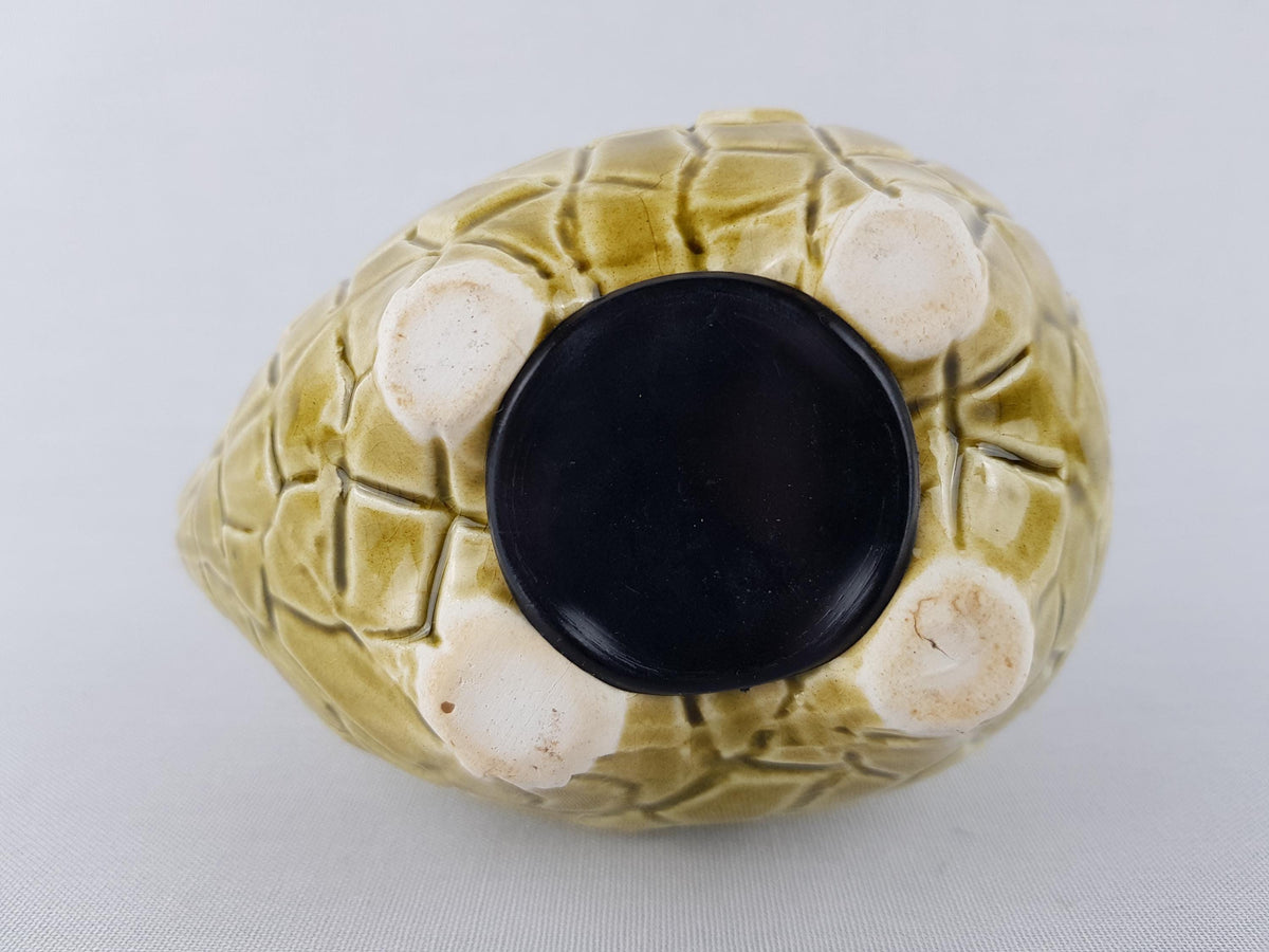 Vintage TILSO JAPAN Olive Green Figurine Piggy Bank Saving Money Box with Geometric Pattern Japanese Pottery