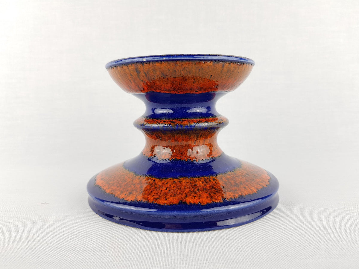 Vintage J.L. KNÖDGEN (ILKRA) Orange and Blue Candleholder 300 28 West German Pottery 1960s