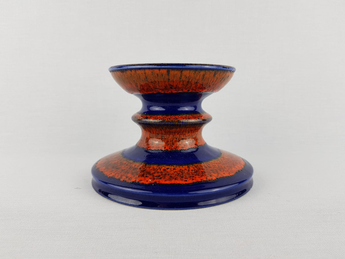 Vintage J.L. KNÖDGEN (ILKRA) Orange and Blue Candleholder 300 28 West German Pottery 1960s