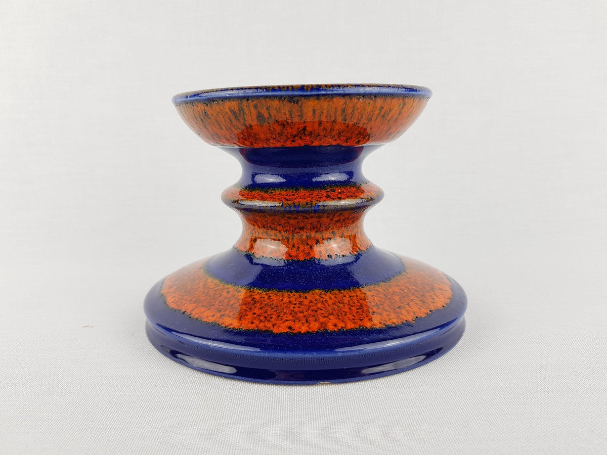 Vintage J.L. KNÖDGEN (ILKRA) Orange and Blue Candleholder 300 28 West German Pottery 1960s