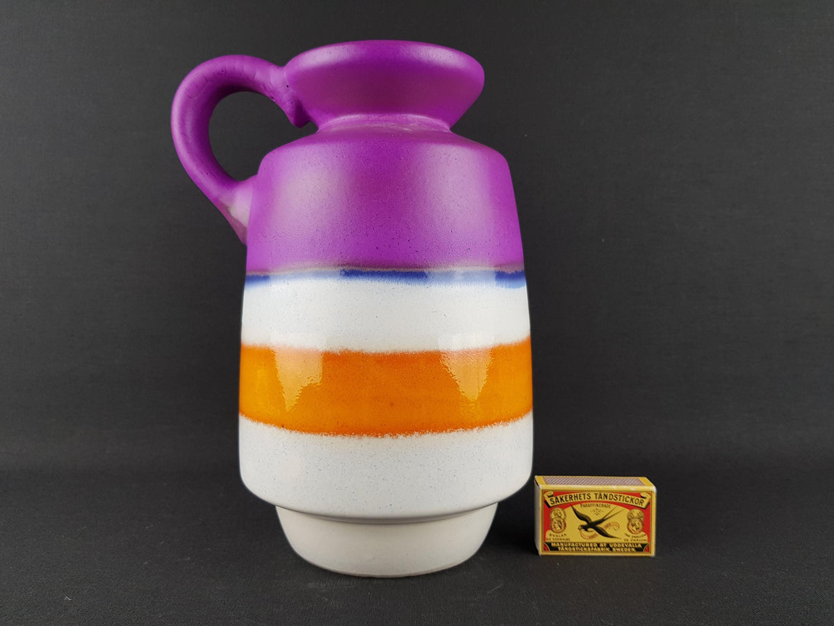Vintage WALTHER BECHT Handled Purple, Orange and White Vase 668/2 West German Pottery 1970s Oberhessische Keramik