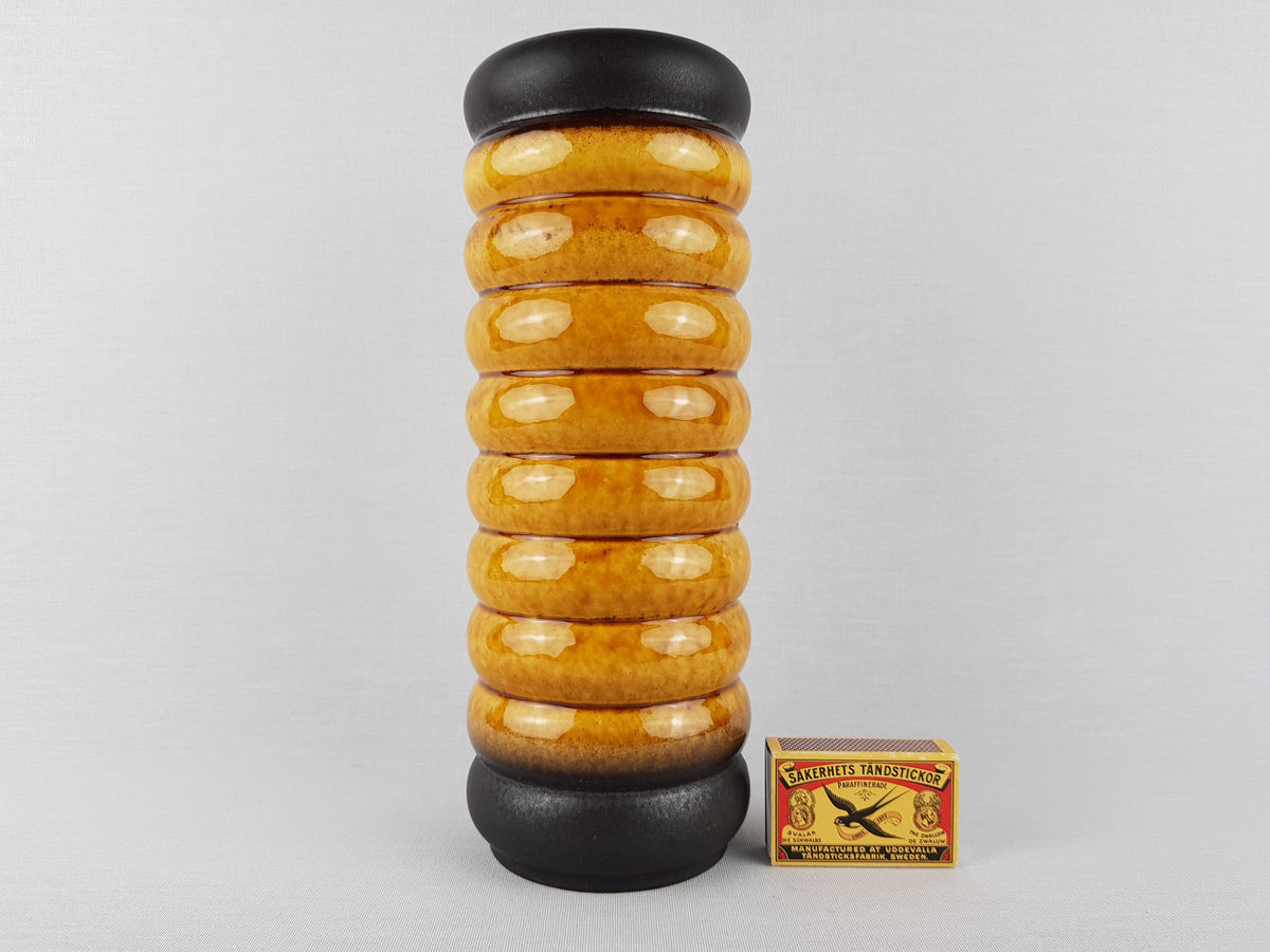 Vintage CARSTENS KERAMIK Ocher and Black Hooped Vase 0102-25 West German Pottery 1967s
