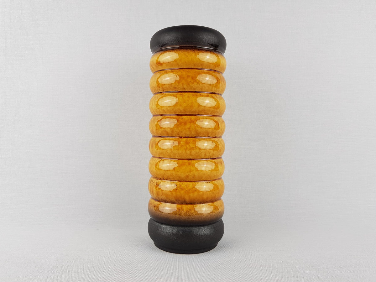 Vintage CARSTENS KERAMIK Ocher and Black Hooped Vase 0102-25 West German Pottery 1967s