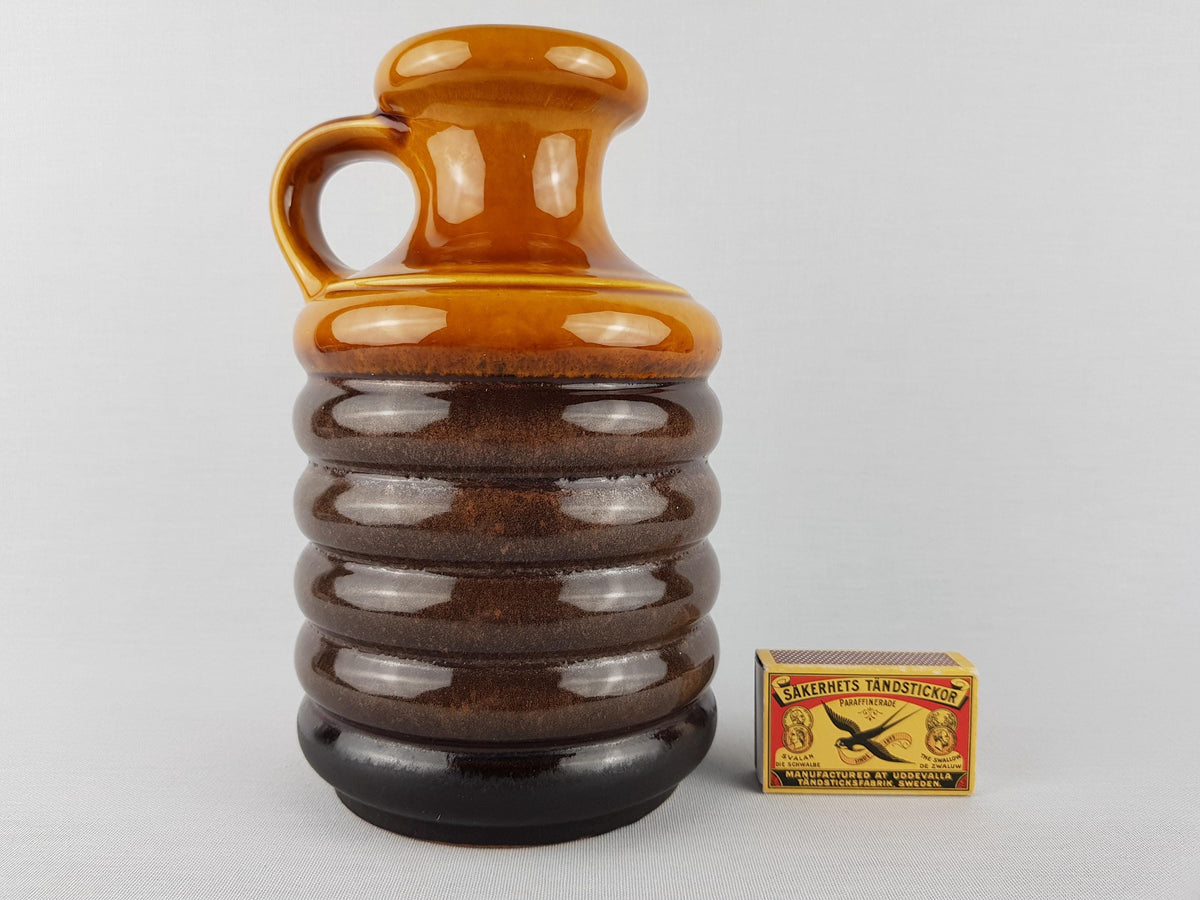 Vintage CARSTENS KERAMIK Handled Brown Hooped Vase 0110-20 West German Pottery 1960s