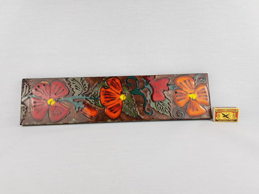 Vintage HEIBI KERAMIK Brown Wall Plate decorated with Red and Orange Flowers West German Pottery 1970s