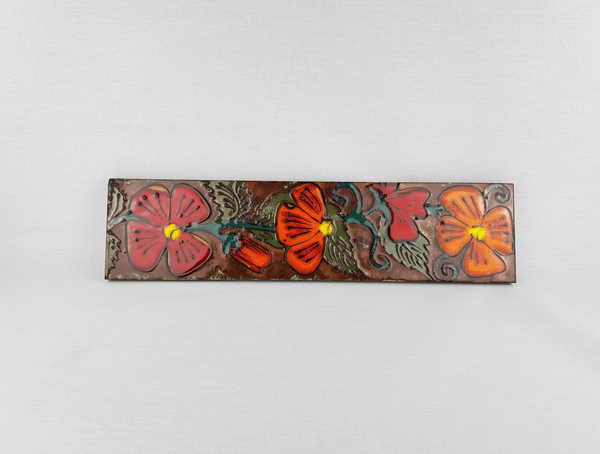 Vintage HEIBI KERAMIK Brown Wall Plate decorated with Red and Orange Flowers West German Pottery 1970s