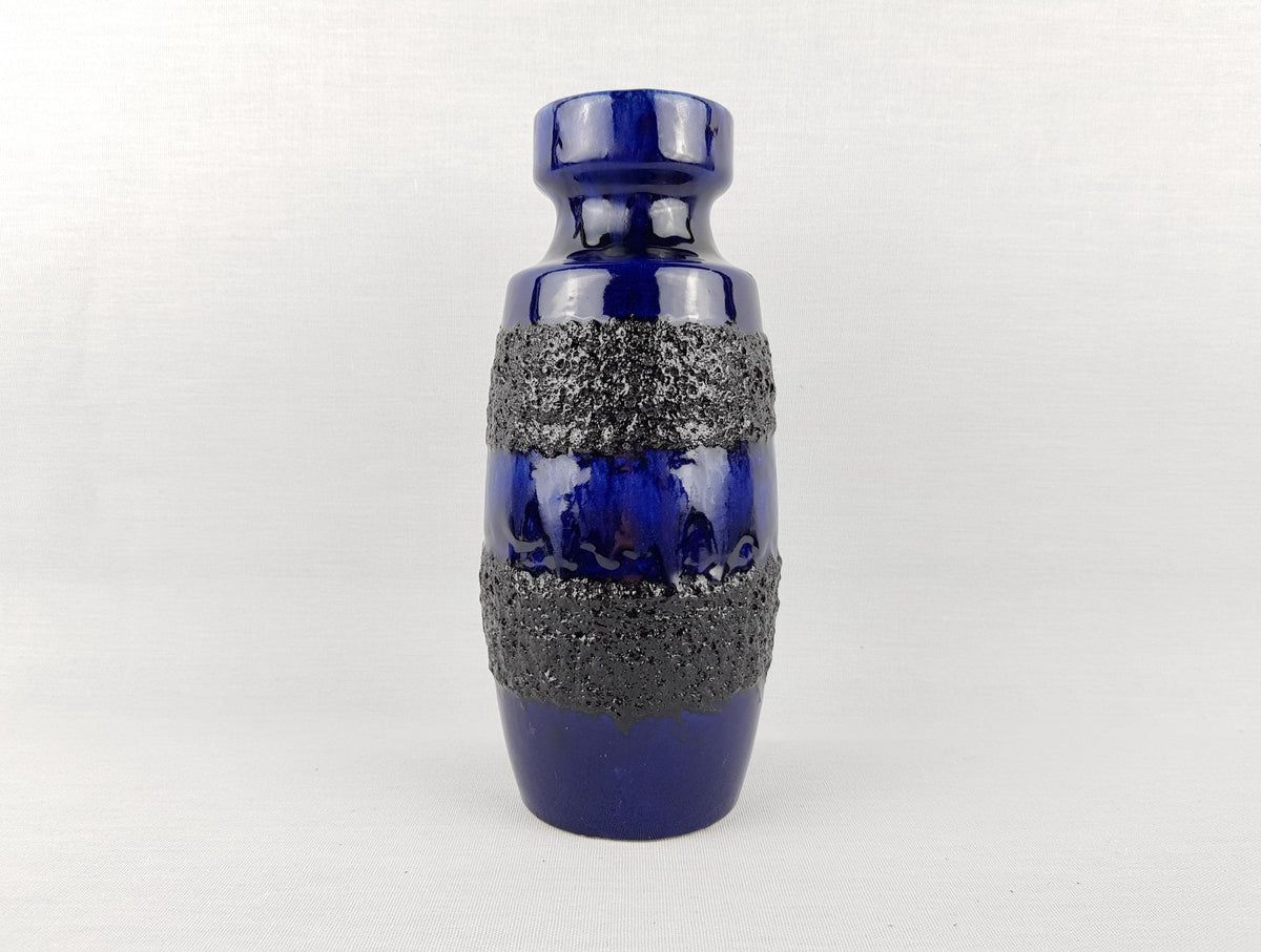 Vintage SCHEURICH KERAMIK Fat Lava Blue and Black Vase 210 18 West German Pottery 1970s