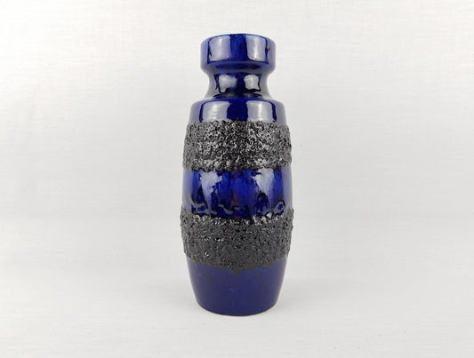 Vintage SCHEURICH KERAMIK Fat Lava Blue and Black Vase 210 18 West German Pottery 1970s