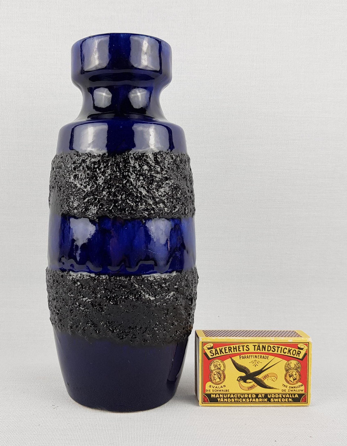 Vintage SCHEURICH KERAMIK Fat Lava Blue and Black Vase 210 18 West German Pottery 1970s