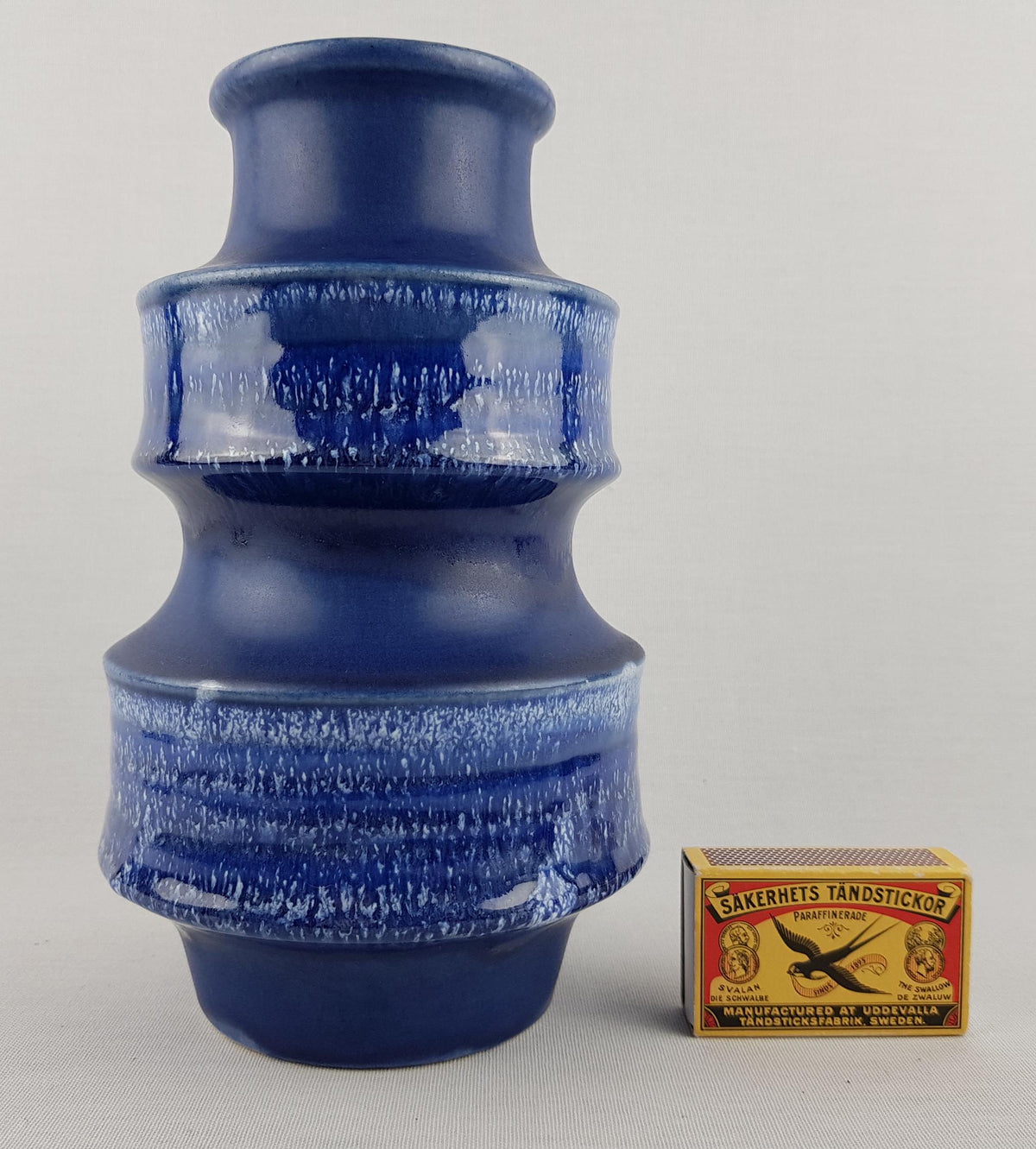 Vintage SCHEURICH KERAMIK Blue PAGODE Vase 267/20 West German Pottery Fat Lava Era 1970s