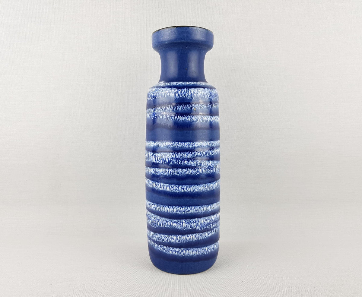 Vintage SCHEURICH KERAMIK Blue Vase White Horizontal Stripes 200 28 West German Pottery 1970s