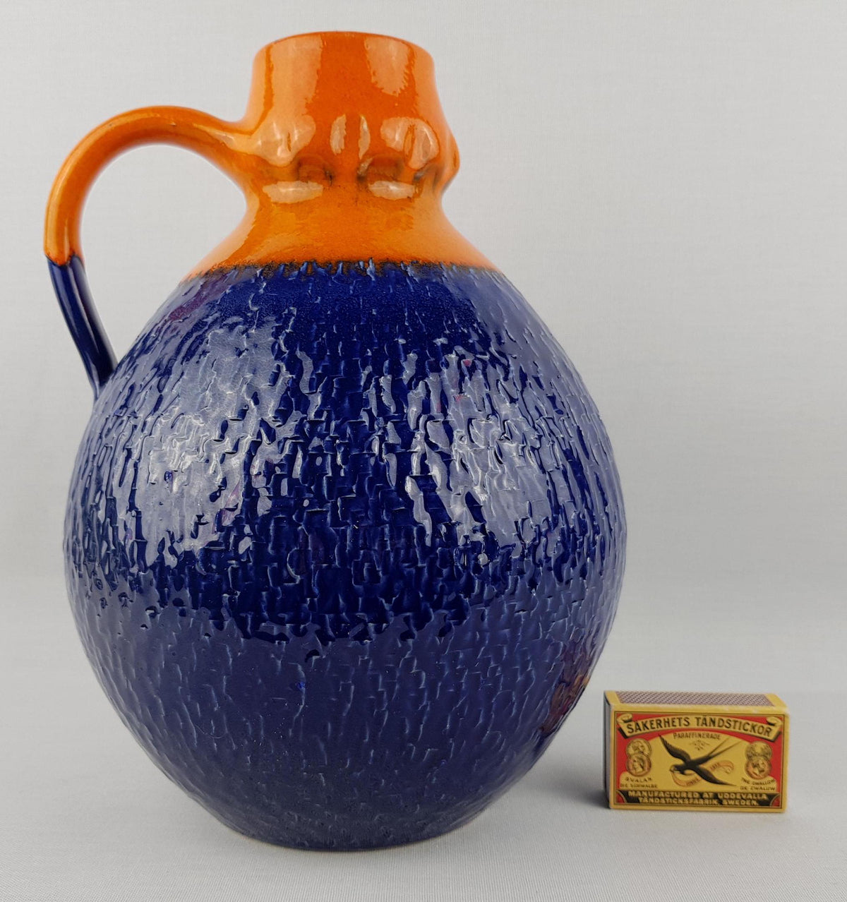 Vintage ILKRA / J.L. KNÖDGEN Handled Orange and Blue Vase West German Pottery 1970s