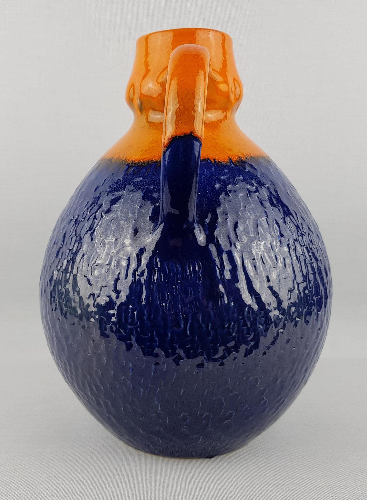 Vintage ILKRA / J.L. KNÖDGEN Handled Orange and Blue Vase West German Pottery 1970s