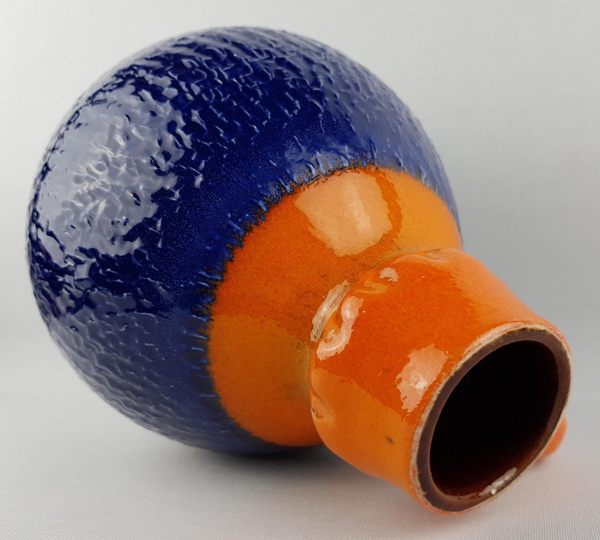 Vintage ILKRA / J.L. KNÖDGEN Handled Orange and Blue Vase West German Pottery 1970s