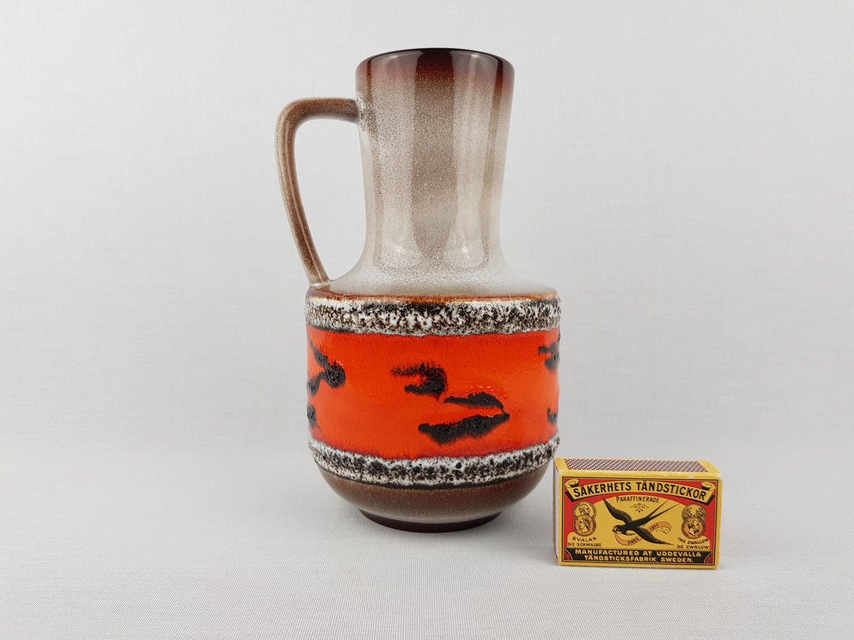Vintage STEULER KERAMIK Orange and Brown Fat Lava Vase 141-20 West German Pottery 1960s