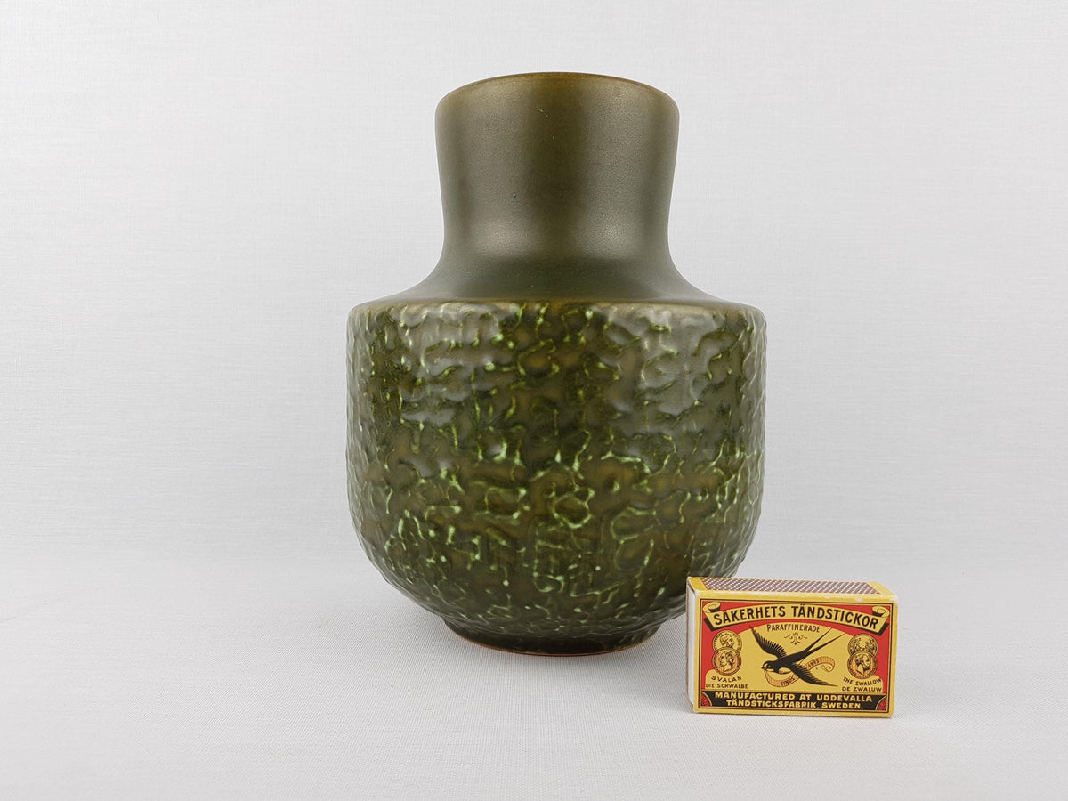Vintage STEULER KERAMIK Green Fat Lava Vase 140-20 West German Pottery 1960s