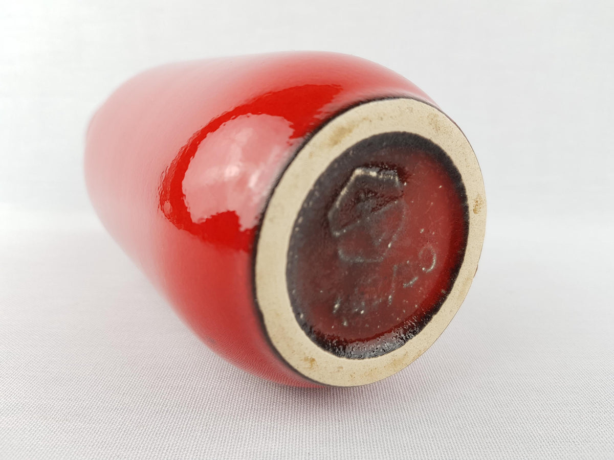 Vintage STEULER KERAMIK Red Glossy Vase 142-20 West German Pottery 1960s