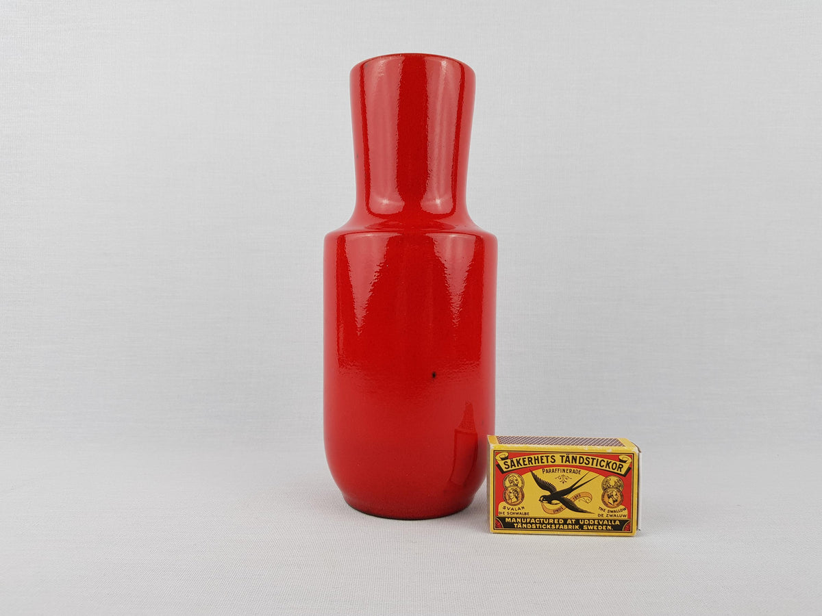 Vintage STEULER KERAMIK Red Glossy Vase 142-20 West German Pottery 1960s