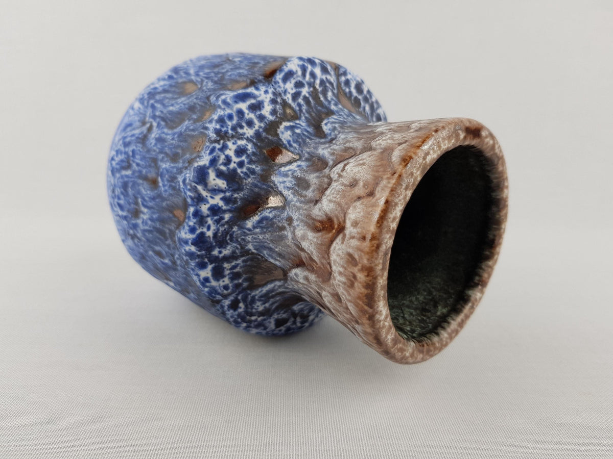 Vintage STEULER KERAMIK Blue and Brown Fat Lava Vase 140-15 West German Pottery 1960s