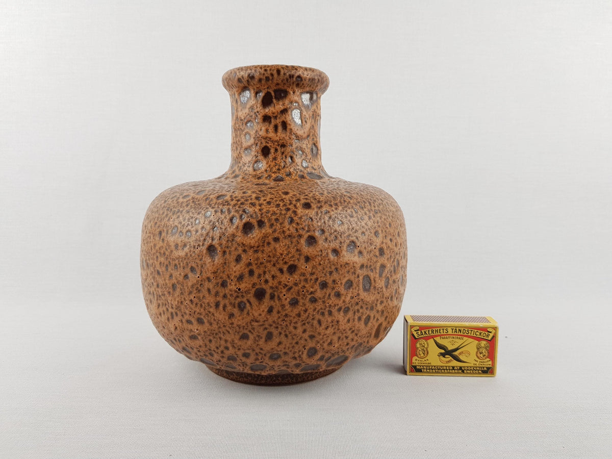 Vintage STEULER KERAMIK Brown Fat Lava Vase 132/20 West German Pottery 1970s