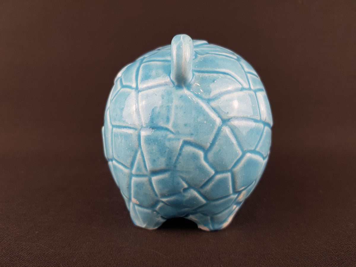 Vintage TILSO JAPAN Light Blue Figurine Piggy Bank Saving Money Box with Geometric Pattern Japanese Pottery