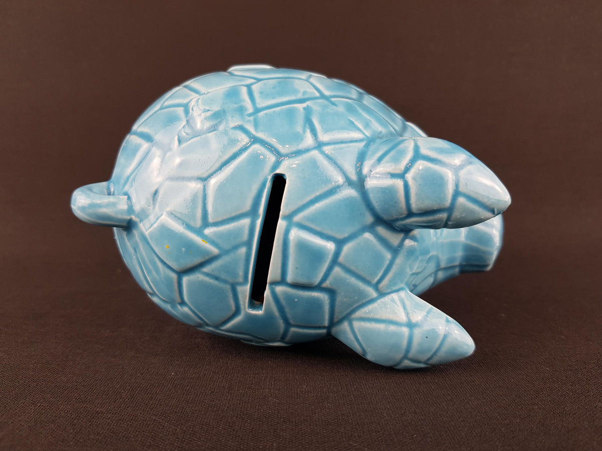 Vintage TILSO JAPAN Light Blue Figurine Piggy Bank Saving Money Box with Geometric Pattern Japanese Pottery