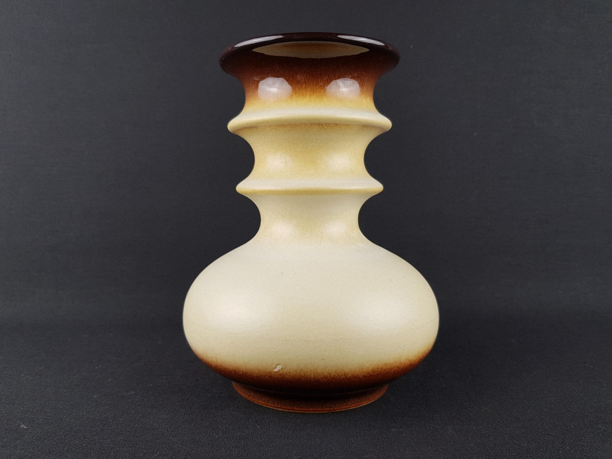 Vintage STEULER KERAMIK Beige Brown Vase "Cascad " Serie by Cari Zalloni 224-20 West German Pottery 1969s