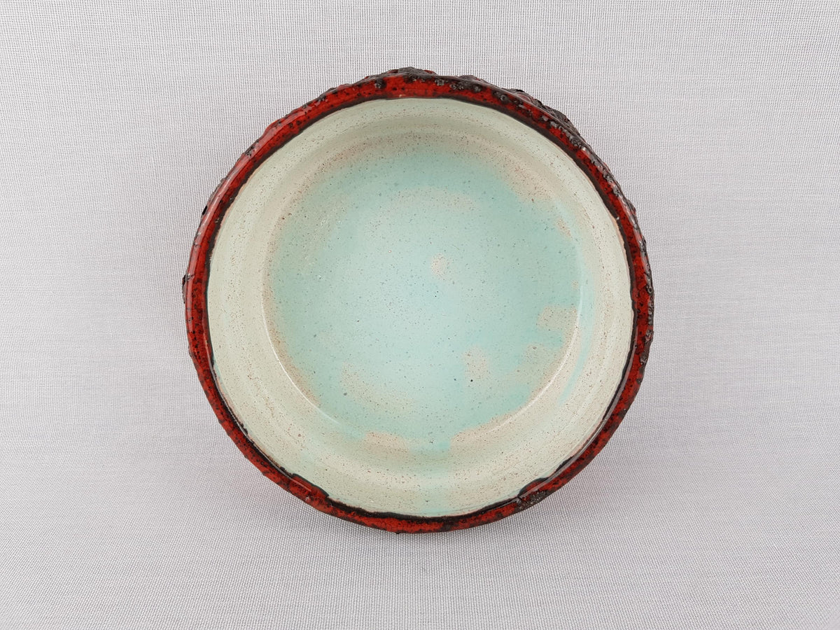 Vintage OTTO KERAMIK Red Fat Lava Crater Glaze Bowl West German Pottery 1970s