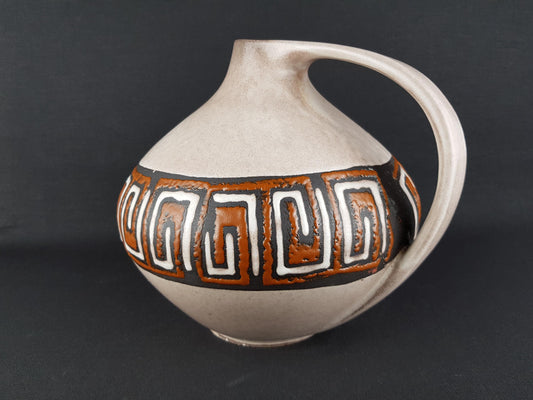 Vintage RUSCHA KERAMIK Beige with Brown Vase with "Kreta" decor 315 West German Pottery 1960s