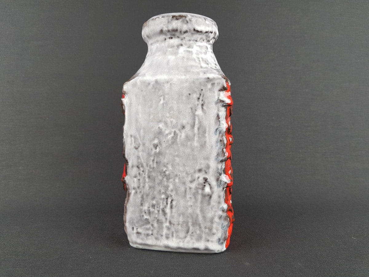 Vintage BAY KERAMIK Red and Grey Relief Vase "Tripolis" Decor 984-20 West German Pottery 1960s