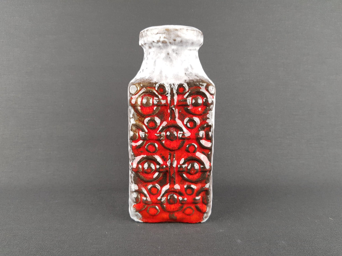 Vintage BAY KERAMIK Red and Grey Relief Vase "Tripolis" Decor 984-20 West German Pottery 1960s