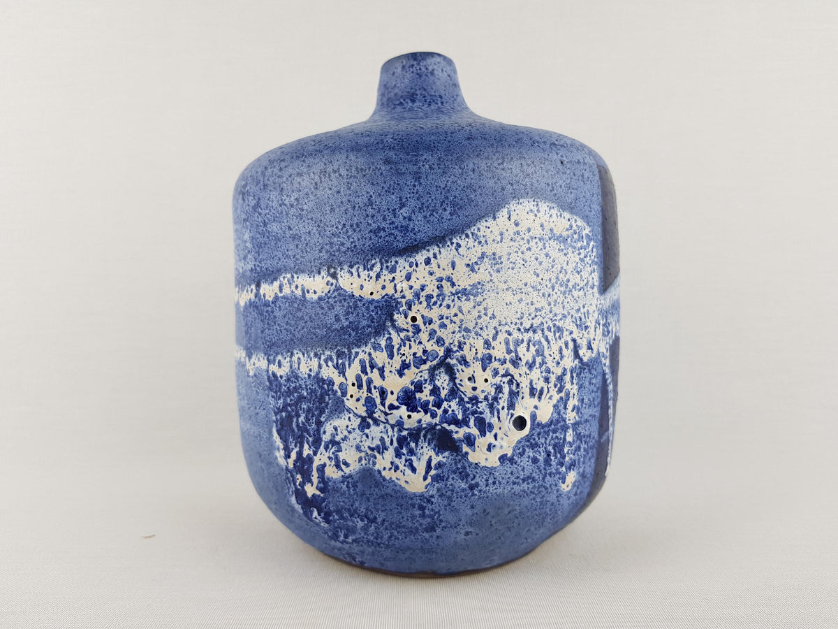 Vintage KARL JUTTNER Blue and White Abstract Vase East German Studio Art Pottery 1960's