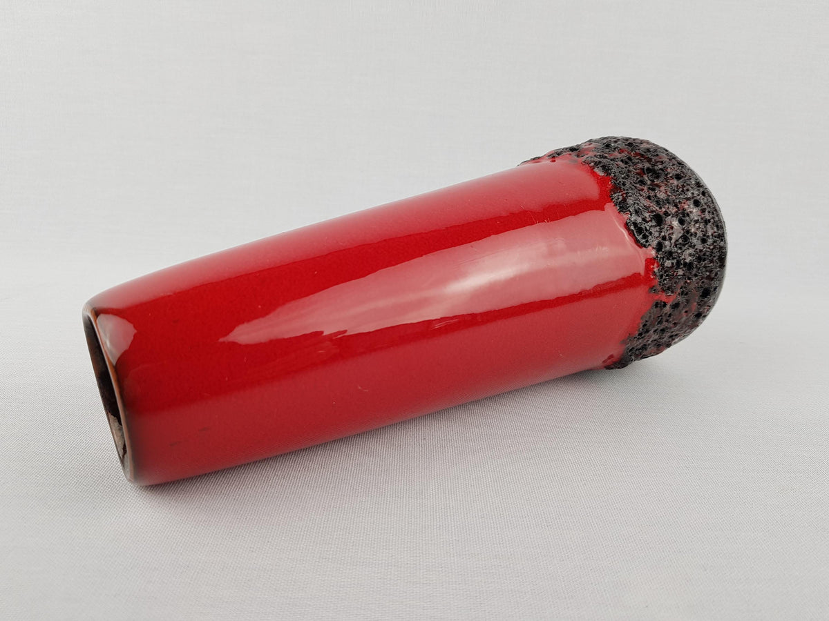 Vintage KREUTZ KERAMIK Red and Black Fat Lava Vase 413 West German Pottery 1970s