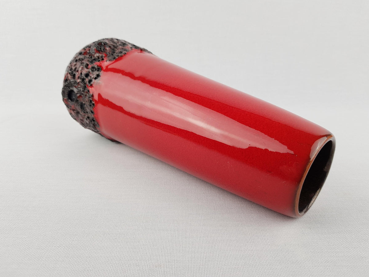 Vintage KREUTZ KERAMIK Red and Black Fat Lava Vase 413 West German Pottery 1970s