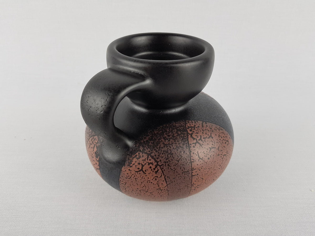 Rare Vintage STEULER KERAMIK Black and Brown Candleholder West German Pottery 1960s
