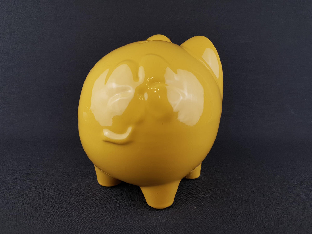 Vintage SCHEURICH KERAMIK Yellow Piggy Money Bank Large West German Pottery Fat Lava Era 1970s