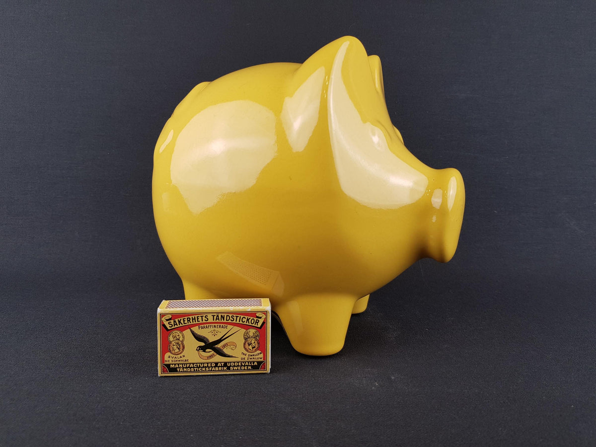 Vintage SCHEURICH KERAMIK Yellow Piggy Money Bank Large West German Pottery Fat Lava Era 1970s