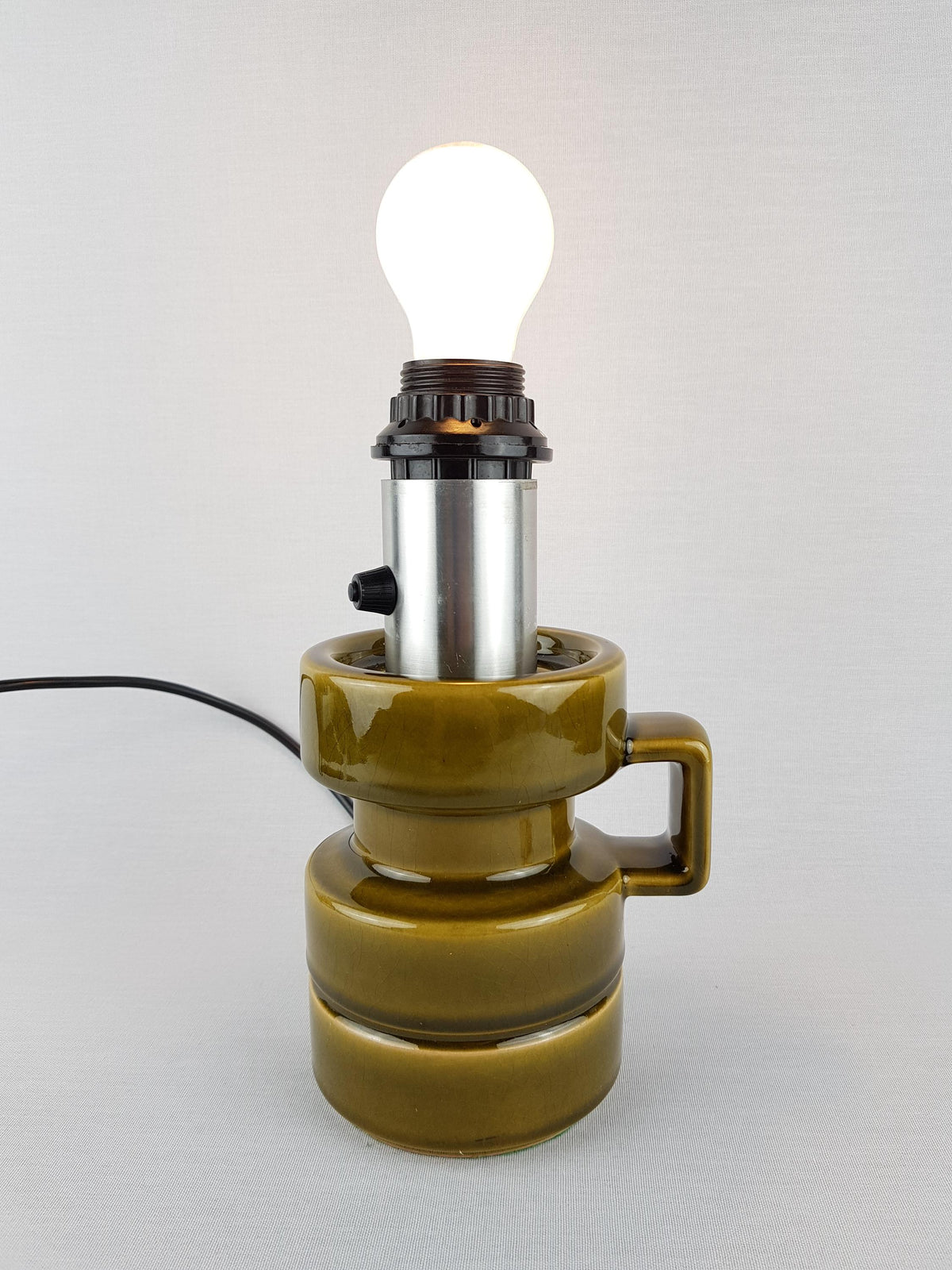 Vintage STEULER KERAMIK Olive Green Table Lamp by Cari Zalloni West German Pottery 1970s