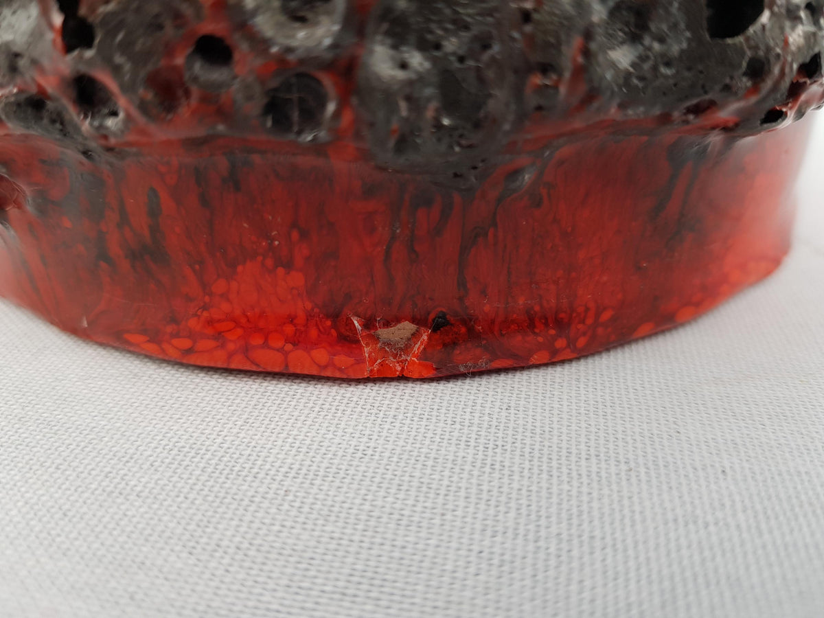 Vintage OTTO KERAMIK Red Fat Lava Crater Glaze Bowl West German Pottery 1970s