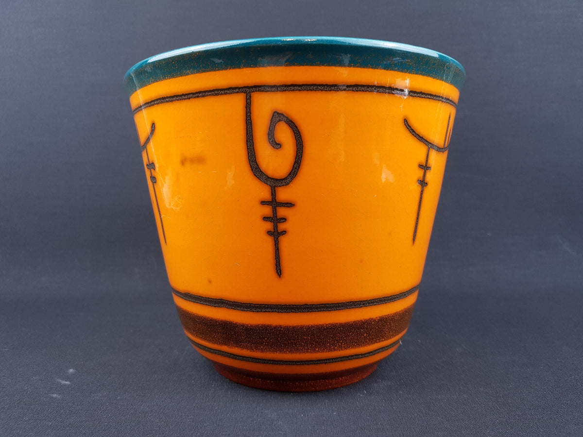 Vintage FLORA GOUDA HOLLAND Ceramic Orange Planter Flower Pot Dutch Pottery 1970s