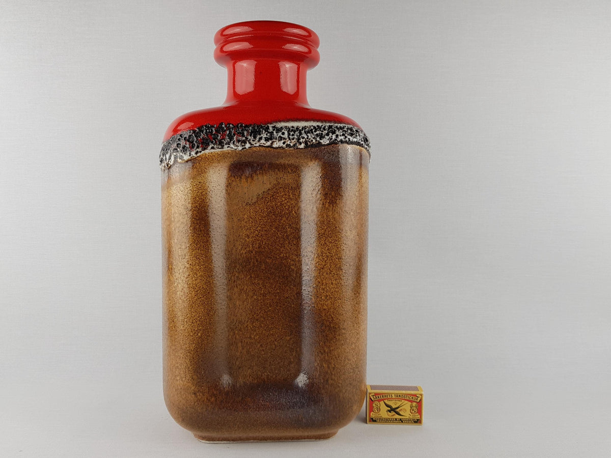 Vintage STEULER KERAMIK Square Brown Red Floor Vase 442-40 "Continua" Series by Cari Zalloni West German Pottery 1974s