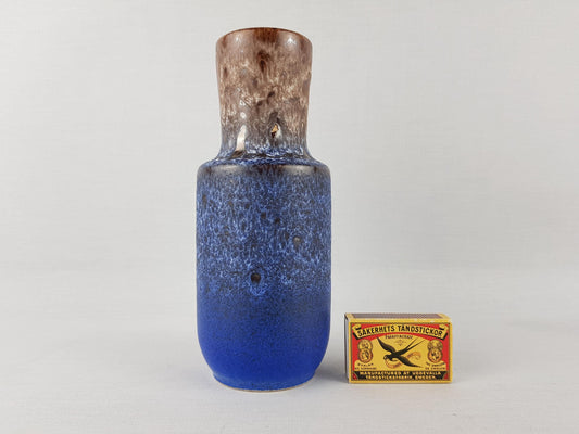 Vintage STEULER KERAMIK Blue and Brown Fat Lava Vase 142-20 West German Pottery 1960s