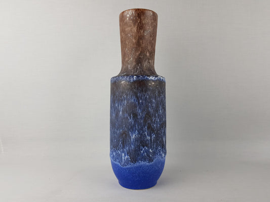 Vintage STEULER KERAMIK Blue and Brown Fat Lava Vase 142-30 West German Pottery 1960s