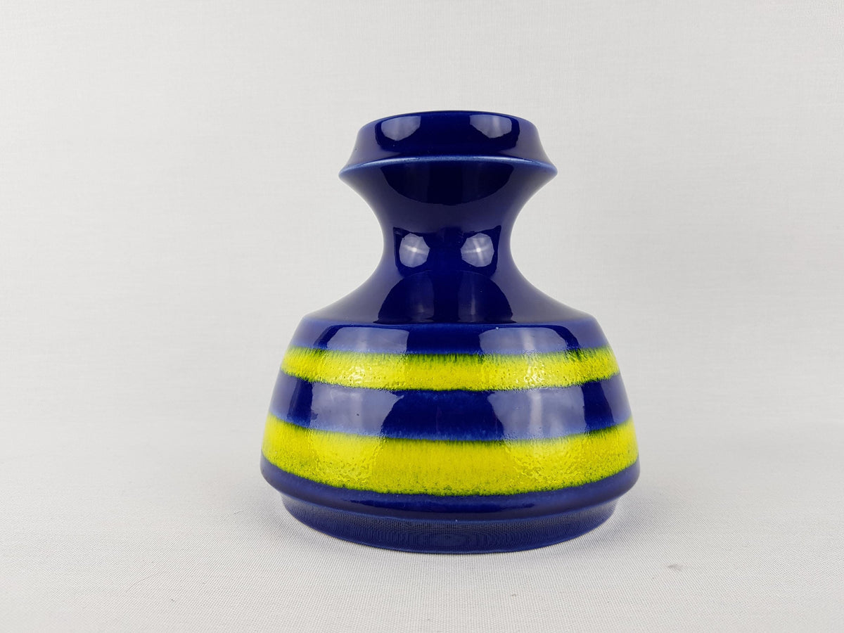 Vintage STEULER KERAMIK Blue and Yellow Vase 319-15 West German Pottery 1960s