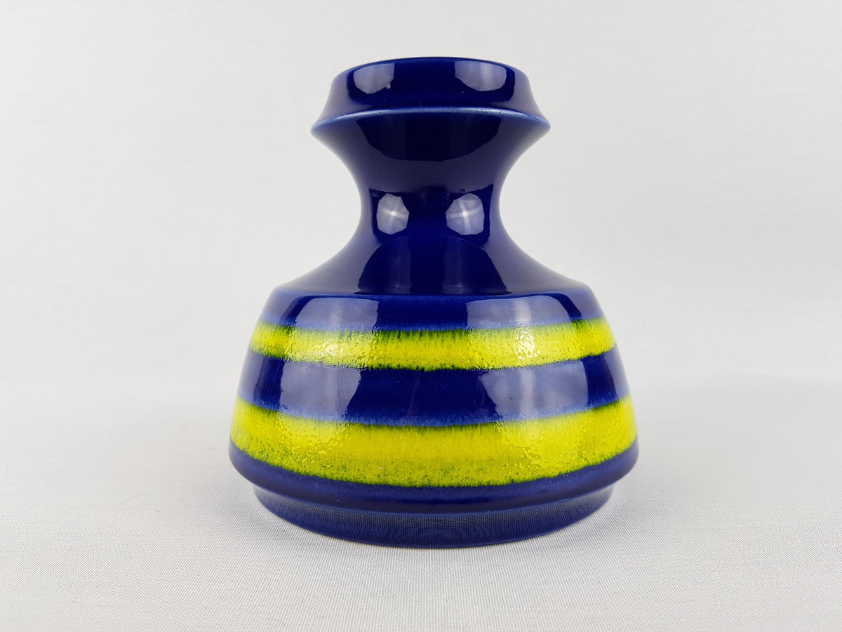 Vintage STEULER KERAMIK Blue and Yellow Vase 319-15 West German Pottery 1960s