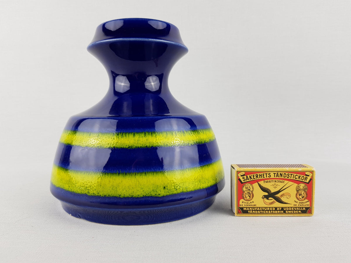 Vintage STEULER KERAMIK Blue and Yellow Vase 319-15 West German Pottery 1960s