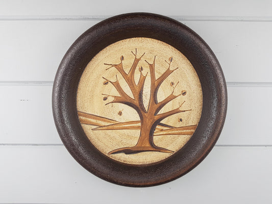 Vintage SGRAFO MODERN Beige and Brown Wall Plaque with Fall Season Decor West Germany 1970s