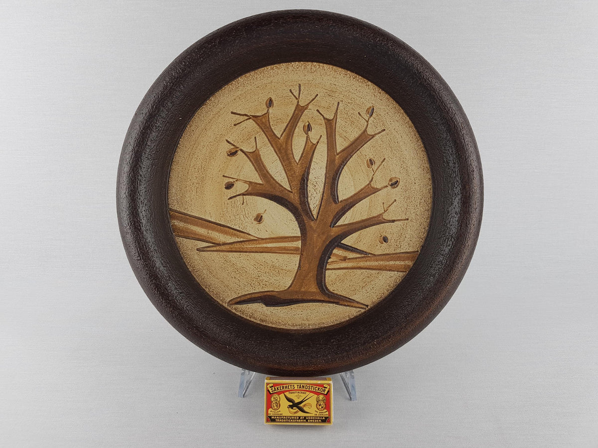 Vintage SGRAFO MODERN Beige and Brown Wall Plaque with Fall Season Decor West Germany 1970s