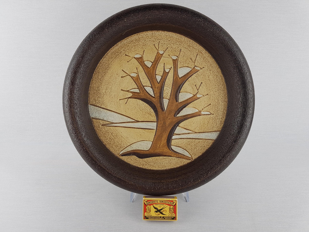 Vintage SGRAFO MODERN Beige and Brown Wall Plaque with Winter Season Decor West Germany 1970s